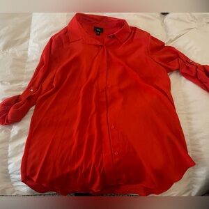 Red button down cuff sleeve blouse